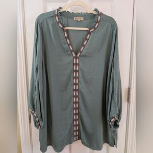 Democracy Green Tunic with Embroidered Details